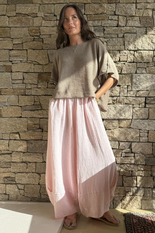 Tasha Cushion Cotton Balloon Barrel Pant Seashell